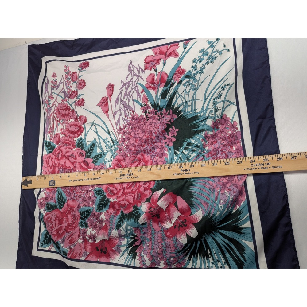 Overseas‎ Advantage Inc Navy Blue Pink Floral Square Scarf Lot of 2 25.5in - Picture 4 of 5